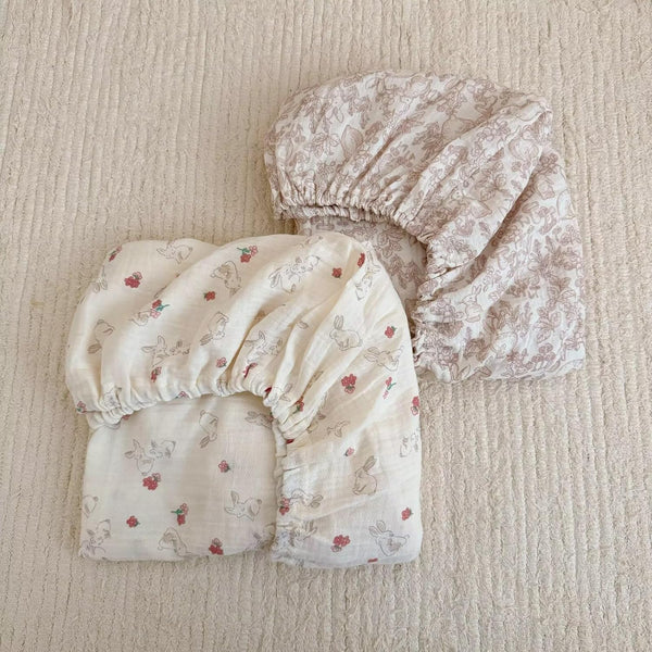 BuLuTu 100% Cotton Muslin Crib Sheets for Girls Boys, Soft Breathable Baby