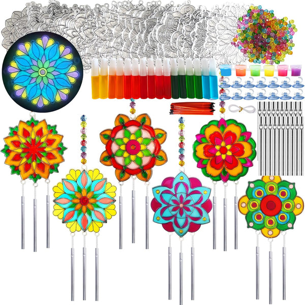 Ayhuhra 30 Sets Mandala Suncatchers Wind Chimes Craft Kits DIY Window Art Suncatcher