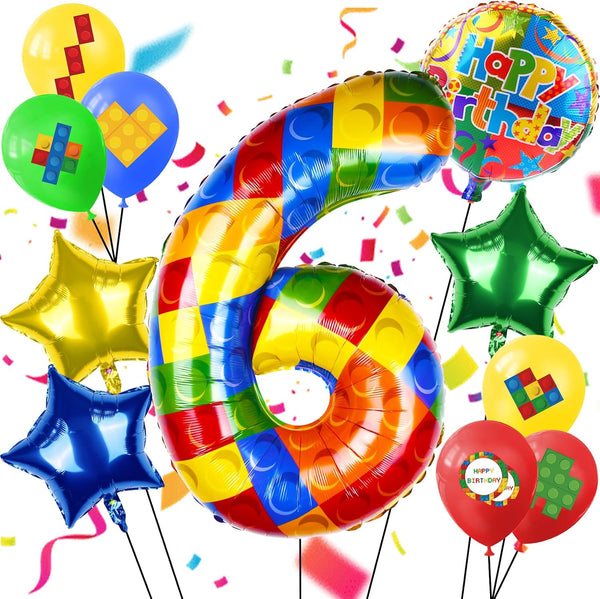 40 Inch Building Block Number Balloon, Colorful Number Block Foil Balloons, Large Big Numbers Helium Balloon for Girls