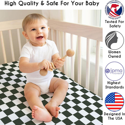 Sweet Jojo Designs Fitted Baby Crib Sheets (Green Gingham Checkered) for Boys or Girls, Infant Nursery, Toddler Room