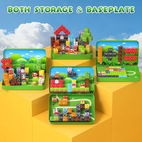 60PCS Set 3-5 4-8 8-12+ Axirata Mini Magnetic Blocks Travel for Kids, Mini Magnetic Tiles Building Cubes with Portable