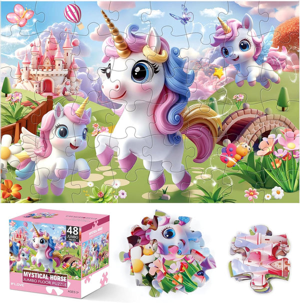 Jumbo Floor Puzzle for Kids,48 Piece Unicorn Large Jigsaw Puzzles,Puzzle for Toddler