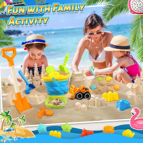 Set 1-3 4-8 Summer Collapsible Beach Sand Toys for Kids - Includes Bucket, Mesh Shovel, Filter Scooper & Castle Molds
