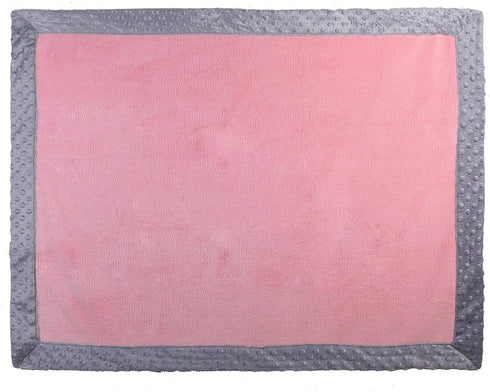 Bacati Solid Center Plush Blanket with Frame Style Border (Solid Baby Pink/Grey Border)
