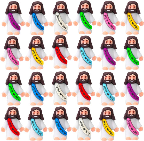 24 Pcs Jesus Toys Mini Rubber Little Jesus Figurine to Hide and Seek Religious Sunday School Gifts for Kids Girls Boys