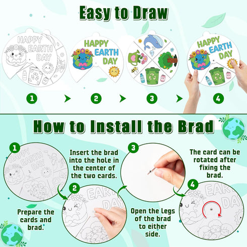 24 Sets COcnny Earth Day Coloring Craft- Color Your Own Globe Art Craft DIY Wheel Cards for Kids, Happy Earth Day Paper