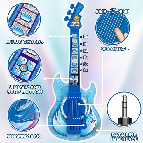 MOEAWS Set, 3-5 5-9, Kids Guitar and Microphone Toy Guitar with Adjustable Volume and Strap, Microphone with Stand