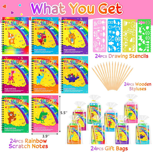 Ximoeo 24Pack 4-8 8-12 Rainbow Scratch Notebook Party Favor For Kids Scratch Art Paper Basket Stuffers, Easter Coloring