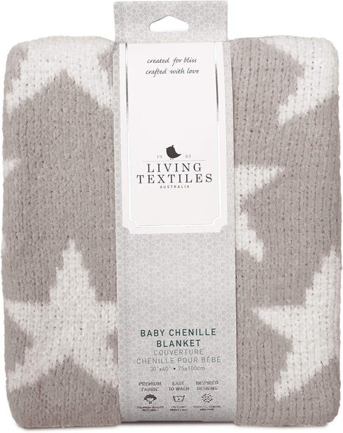 Living Textiles Grey Stars Chenille Soft Baby Blanket, Reversible Premium Cozy Fabric for Infant, Toddler, Newborn,