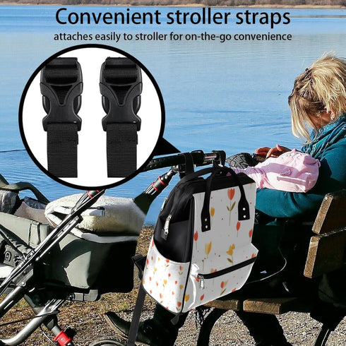 Hsnar Backpack Cute Tulip Flower Waterproof Diaper Bag Large Capacity Baby Bag with Stroller Straps, Multi-Pocket