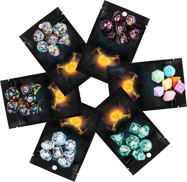Mystery Dice Set D&D, 7PCS Polyhedral Dice with Multi Styles, Random Pattern, Resin Dice for Dungeons and Dragons