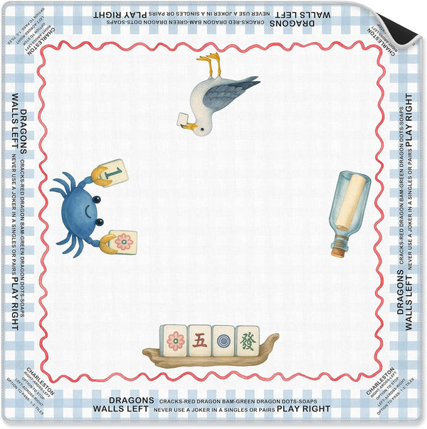 VIIJJUE Coastal Beach Mahjong Mat 31.5 x 31.5 in, Blue and White Plaid