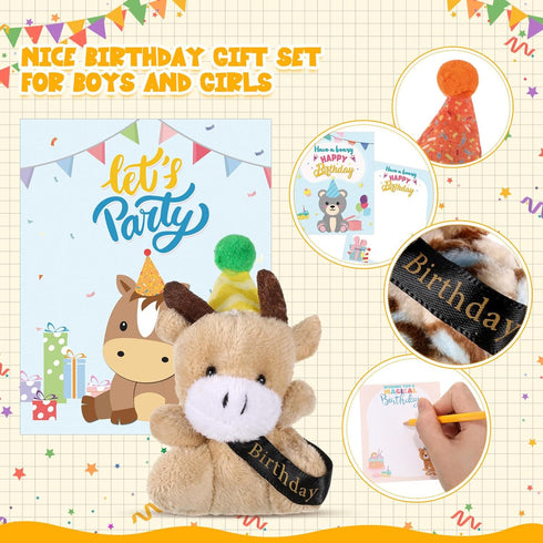 48 Pcs Birthday Mini Animal Plush Toy with Birthday Hats, Stuffed Animal Bulk for Kids, Classroom Reward Gifts