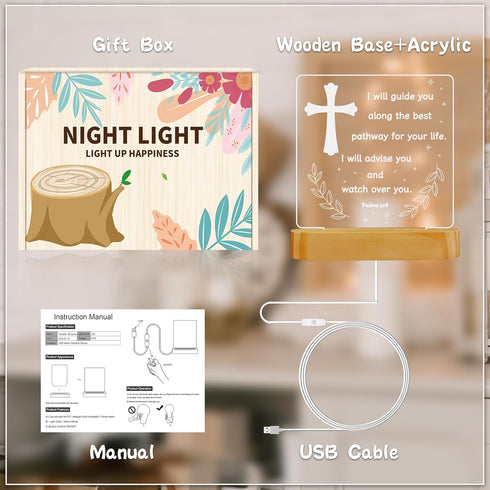 Lampeez Baptism Gift, Cross Night Light Wooden Novelty Lamp Illusion for Kids, Kids Decoration Lamp USB Power Bedroom