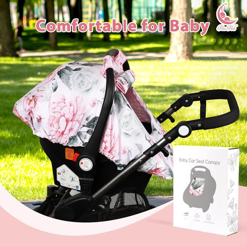 2 3D Pea Pod Car Seat Cover for Baby Girls, Floral Infant Car Seat Canopy Cover for Newborn, with Layers Windows