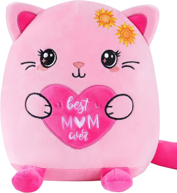 Best Mom Ever Gifts, 10-Inch Pink Cat Stuffed Animal Mom Birthday Gift