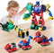 Magnetic Dinosaur Transforming Robot Toys, 6-in-1 Dino Construction Trucks for Kids, Magnetic