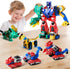 Magnetic Dinosaur Transforming Robot Toys, 6-in-1 Dino Construction Trucks for Kids, Magnetic