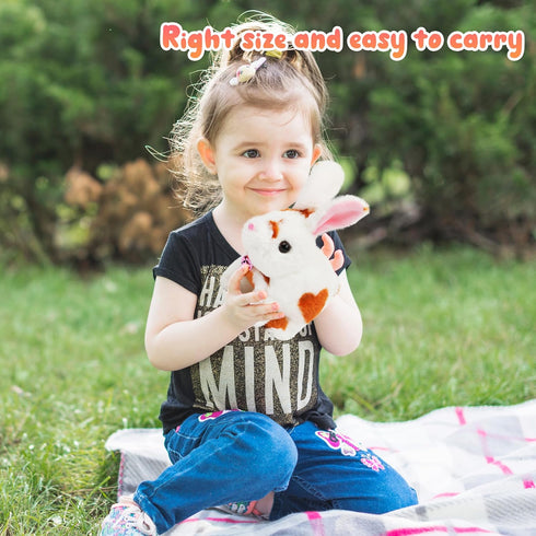 Easfan Interactive Jumping Bunny Stuffed Animal - Talking Hopping Spotted Rabbit Educational Plush Toy for Kids, 7''