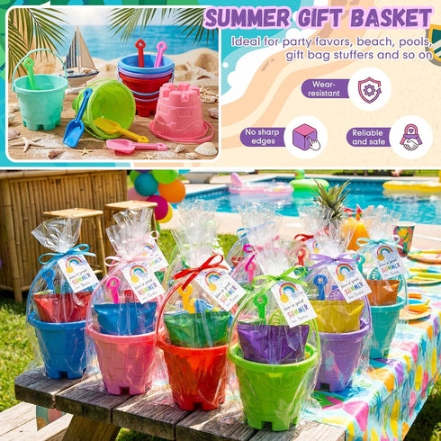 6 Set 6 Summer (7.5 5.9 Inch) Didaey Beach Sand Buckets and Shovels, Include Sand Pail Bucket Colors with Castle Design