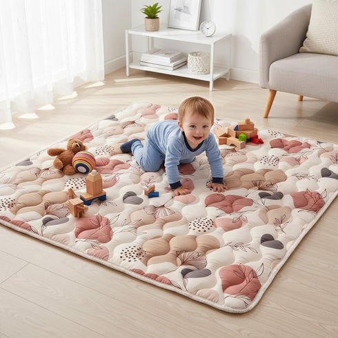 50"x50" 0-6 Tummy Bunnikins & Clover Thicken Soft Play Mat for Babies Months, Foldable and Non Slip One-Piece Baby