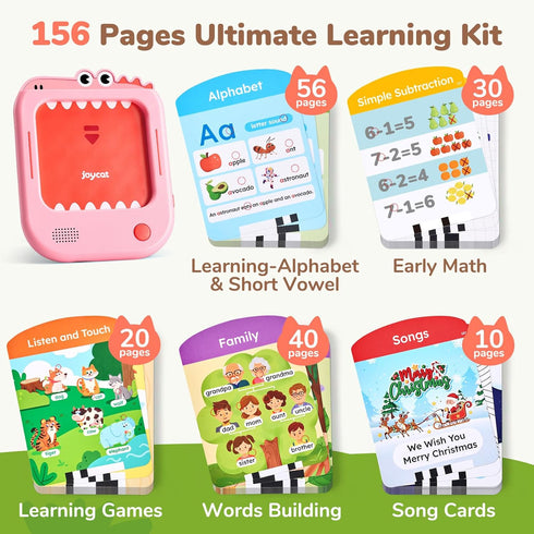 156 20 2-6 JoyCat Kids Learning Tablet, Pages Tap-to-Read Flash Cards with Interactive Games, Montessori Toy