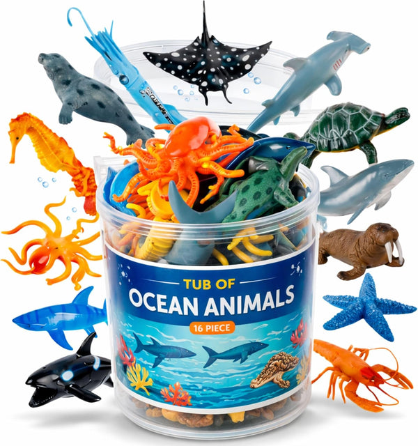 Liberty Imports Bucket of Ocean Sea Animals Toys - 16 PCS Large