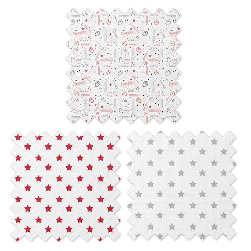 Baseball Themed Muslin Quilted Changing Pad Cover in Red/Grey