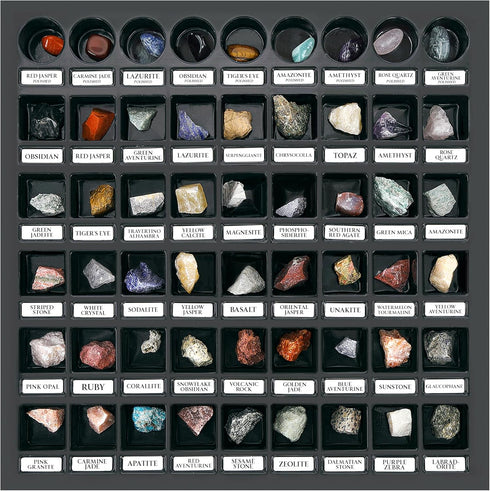 54 8+ PIBEX Rock Collection Starter Kit - Pcs Assorted Gemstones, Crystals, Rocks & Minerals, with Learning Book & ID
