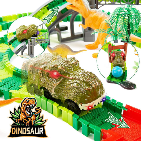 BEMITON Dinosaur Toys Race Car Track - Create a Dinosaur World Road Race Set for Kids Ages 3-7, Christmas Gifts