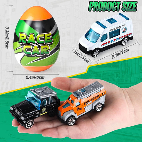 Cleboen Set 12 Pack City Car and Truck Surprise Egg for Kids, Blind Eggs with Alloy Car Toys Inside, Ideal Gift