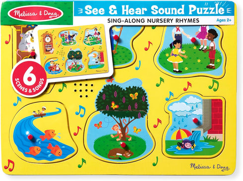 Melissa & Doug - Sing-Along Nursery Rhymes Sound Puzzle - Wooden Peg Puzzle (8 pcs)