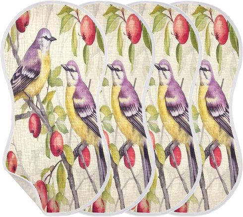 Bulletgxll Set 4, Vintage Birds Unisex Baby Burp Cloths of Soft Absorbent Organic Cotton Muslin Burping Cloths