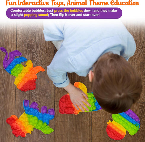 only U Set, Set 4 Pack Animals Pop Fidget Toys Silicone Rainbow Dinosaur Popper Fidget for Children, Sensory Squeeze