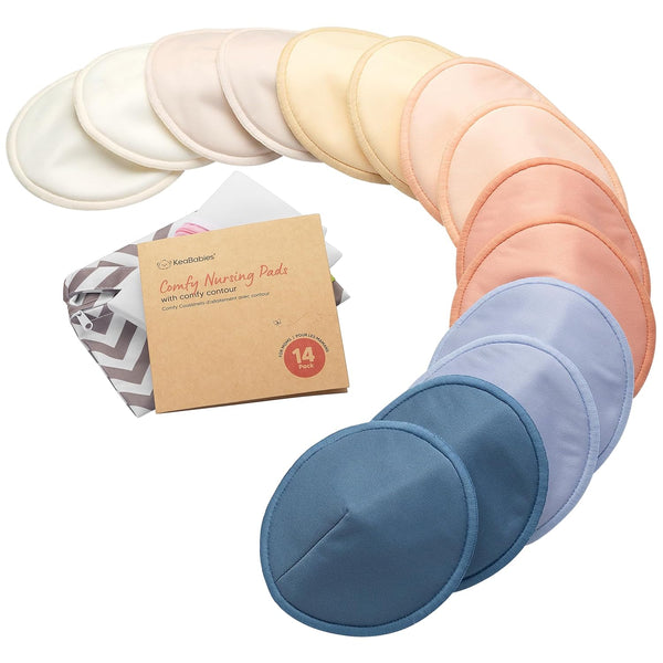 Organic Nursing Pads - 14 Washable Breast Pads for Breastfeeding, Wash Bag,