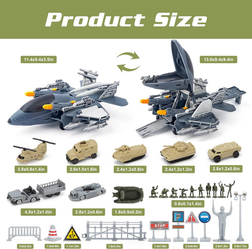7 XDUOYJOY Military Fighter Jet Toys, Army Airplane Toys with Vehicles Trucks Helicopter Army Men, Decorate & Launch