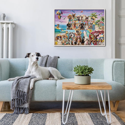 Funny Dog Puzzle Beach Dogs 1000 Pieces for Adults, Animal Jigsaw Puzzles for Vacation, Holiday Puppy Bulldog Decor