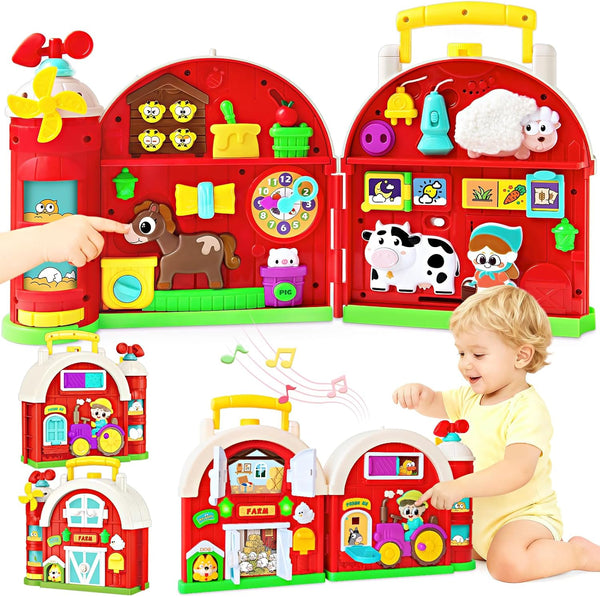 polokping Montessori Farm Busy Board, Motor Skills Developmental Toys for 1 2 Year