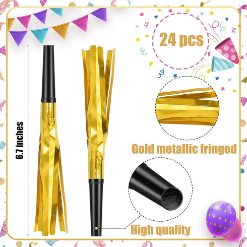 Twavang 24 Pcs Glitter Noise Makers Metallic Fringed Party Blower for Adults Birthday Graduation New Years Party Favors