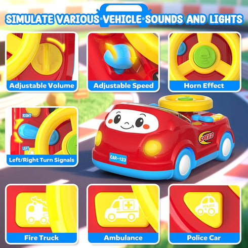 1 2-in-1 12-18 1-2, Toys for Year Old Boy Gifts - Toddler Push Car & Musical Racing Adventure Steering Wheel Driving