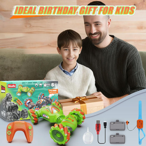 2.4GHz 4WD 6-12, 360 Nicella Remote Control Car - Gesture Sensing RC Stunt Car Toys for Boys and Girls Ages Rotating