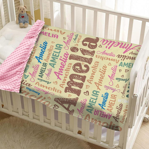 Personalized Baby Blankets for Boys Girls, Custom Name Print Yellow Baby Blanket, Soft Minky Dot Receiving Blanket