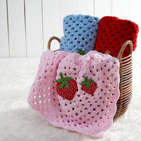 Handmade Baby Blanket with Crochet Strawberry Design Warm, Soft and Playful Gift for Babies, Perfect for Crib