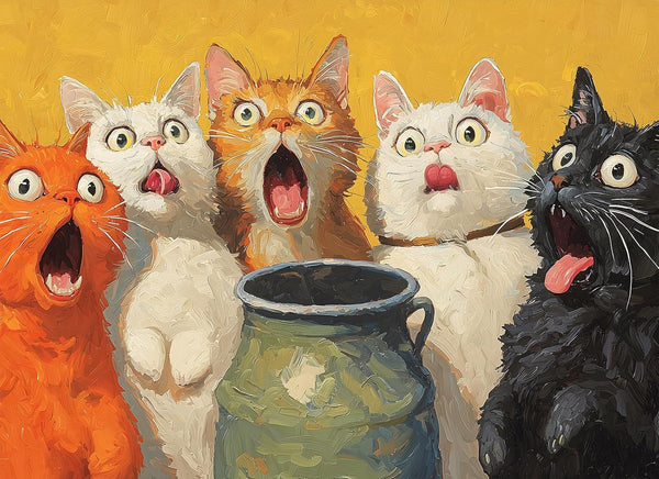 1000-Piece Adult Puzzle - Fun Jigsaw Puzzle for Adults Surprised Cats Oil