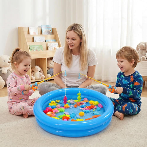 VANNYVANYA Magnetic Fishing Game Pool Toys for Kids, Water Table Bathtub Toy Fishing with Inflatable Pool, Water Bath
