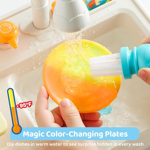 lalalark Color Changing Play Sink with Running Water, Kids Sink Toy with Electric Dishwasher, Chopping Sounds