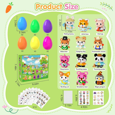 12 Pack Sets, Set 6-12, Yerloa Micro Mini Building Block Party Favors Building for Kids Cute Animal Building Blocks