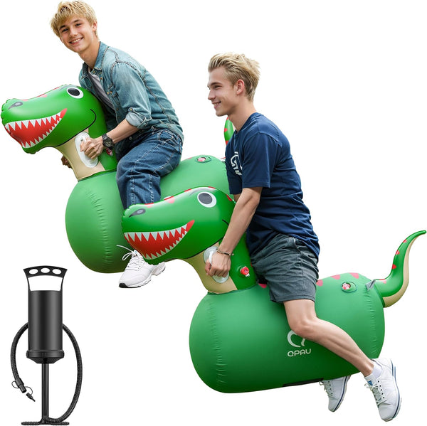 QPAU Inflatable Bouncy Dinosaur Toys, 2 PCS with Hand Pump, Heavy Duty Giant Bouncy Pal for Kids Ages 5+