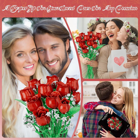 eafzv Set Mother's Day Roses Flower Bouquet Kit, Red Rose Building Flower Bouquet Kit for Adults & Kids, DIY Artificial