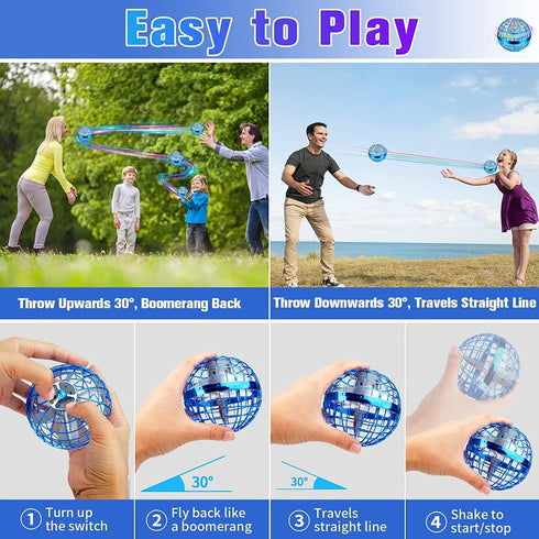 Flying Orb Ball Toys, 2023 Hover Ball, Hand Controlled Boomerang Galaxy iFly Spinner Ball, Mini Drone for Kids Blue